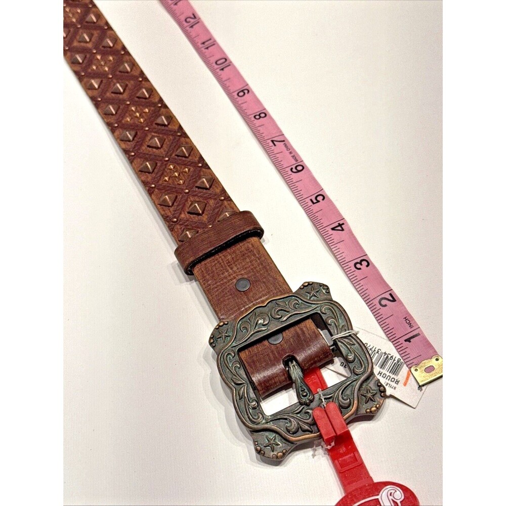 NWT Justin Rough Diamond Studded Western Belt Brown Leather Women Size 30 (B7) - Picture 7 of 8